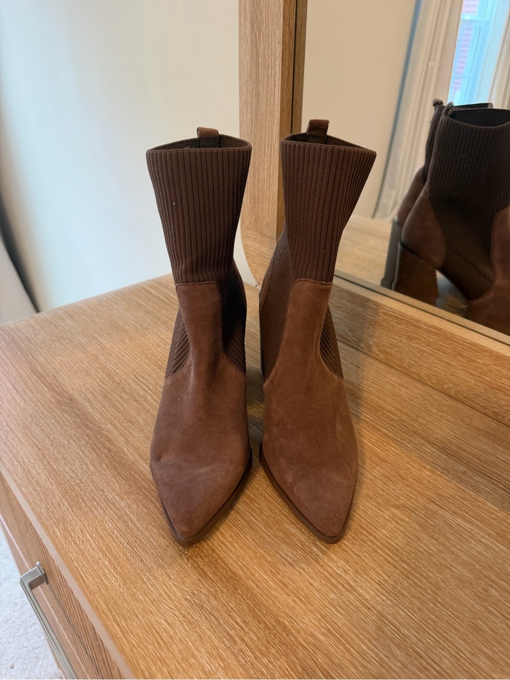 Steve Madden Brown Suede Pointed-Toe Sock Ankle Boots